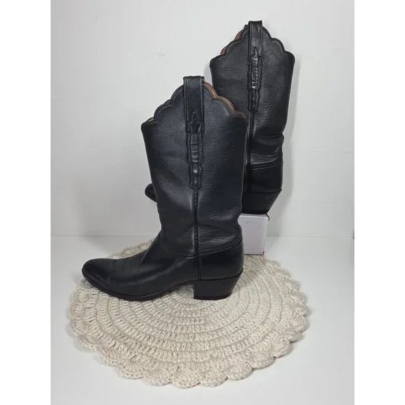 Lucchese Handmade 1883 Women's 8B Black Scalloped Cowboy Boots Western Rodeo EUC - Picture 9 of 16
